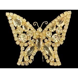 Signed Kramer Rhinestone Dazzling Jeweled Butterfly Vintage Fur Clip Dress Clip